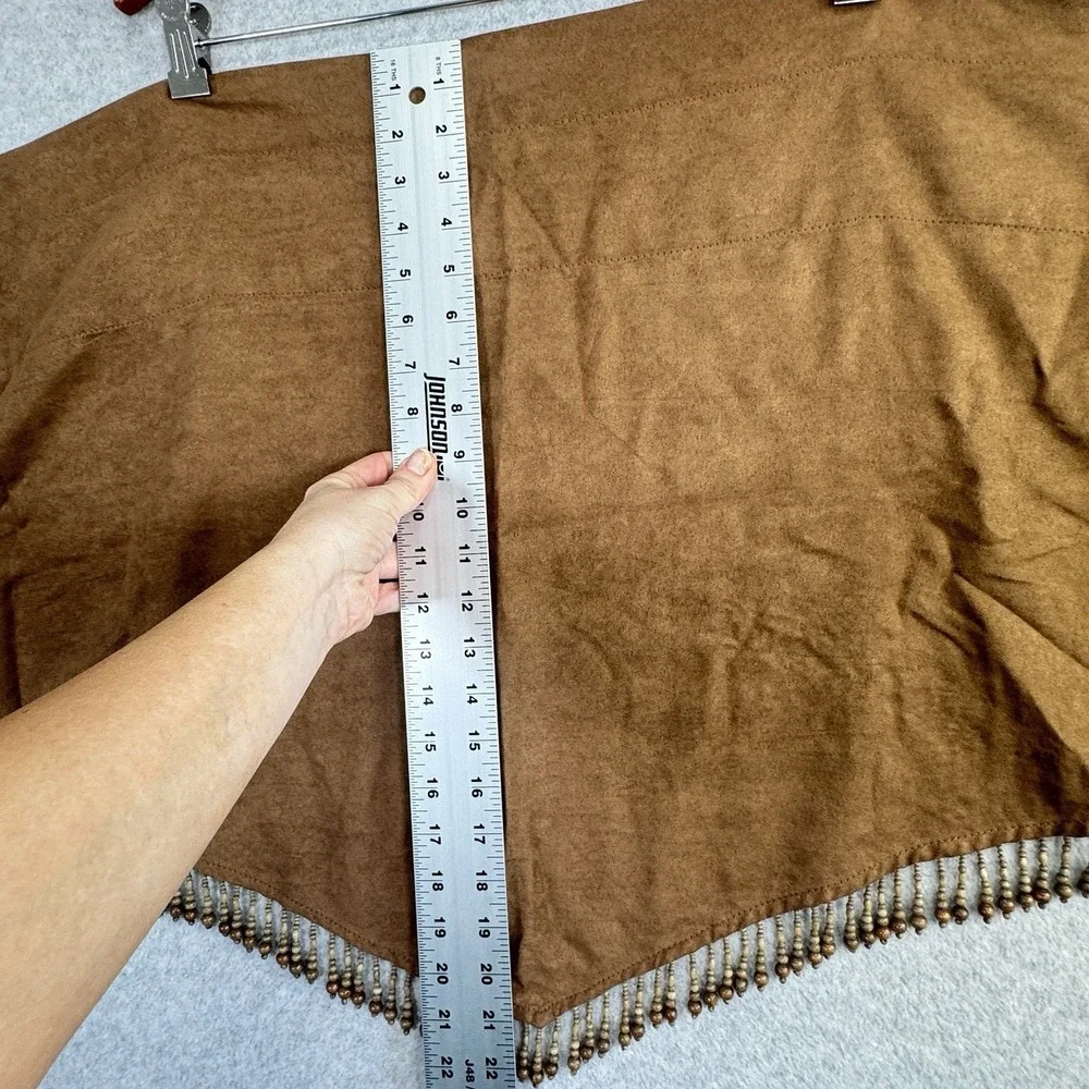 Vintage Faux Suede Beaded Curtain Valance Panels Set of 2 Brown Wood Bead Fringe